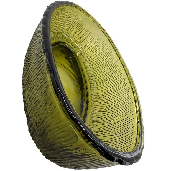 F.T.D. 1975 Bowl Avacado Rippled Glass Green Oval Serving MCM - Picture 11 of 11